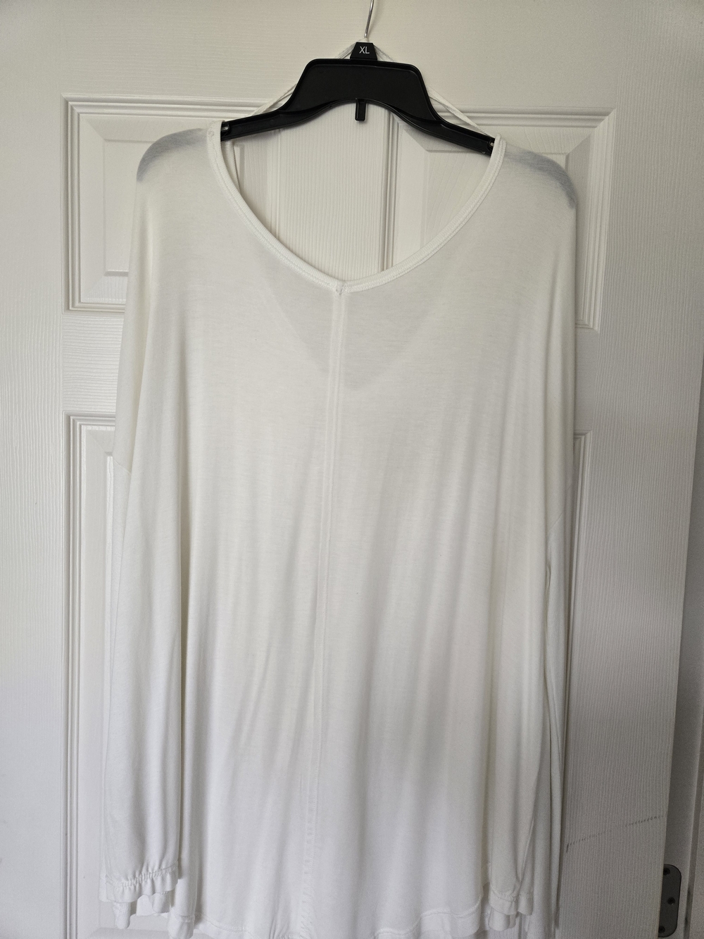 Free People White Long Sleeve V-Neck Draped Top